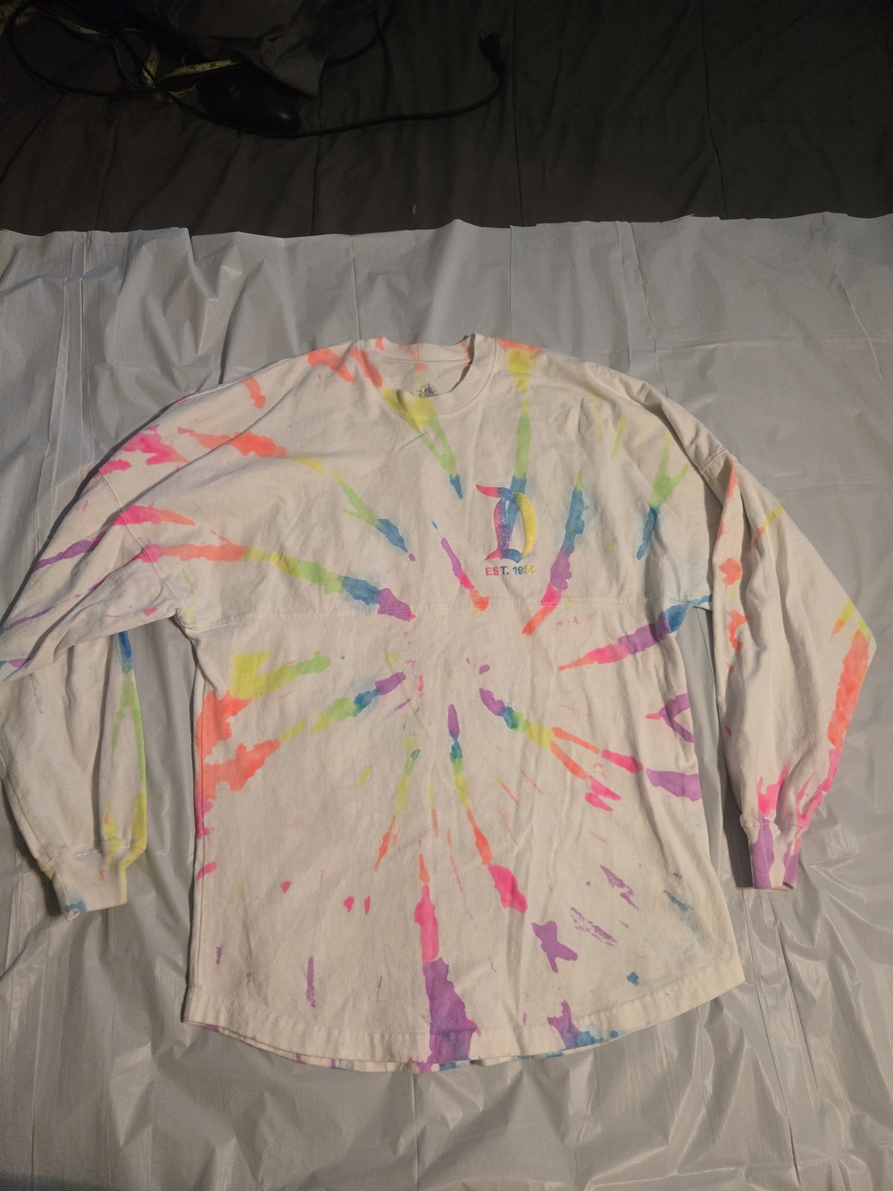 Disneyland Authentic Original Tie-Dye Long Sleeve  White with Neon Accents